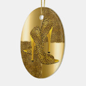 Elegant Gold Leopard High Hielschoen Dier Keramisch Ornament (Links)