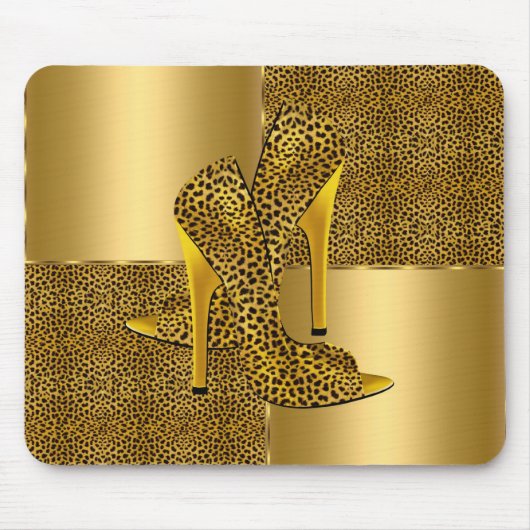 Elegant Gold Leopard High Hielschoen Dier Muismat (Voorkant)