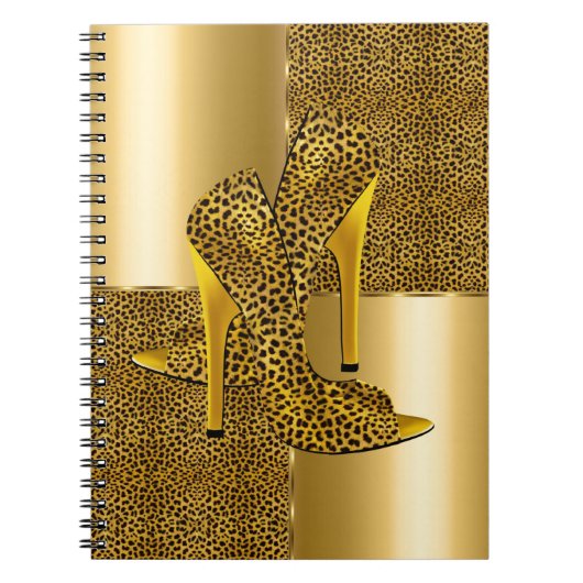 Elegant Gold Leopard High Hielschoen Dier Notitieboek (Voorkant)