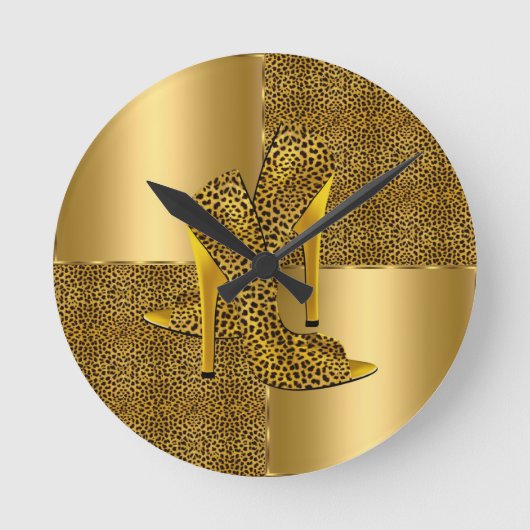 Elegant Gold Leopard High Hielschoen Dier Ronde Klok (Voorkant)