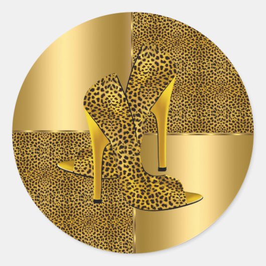 Elegant Gold Leopard High Hielschoen Dier Ronde Sticker (Voorkant)