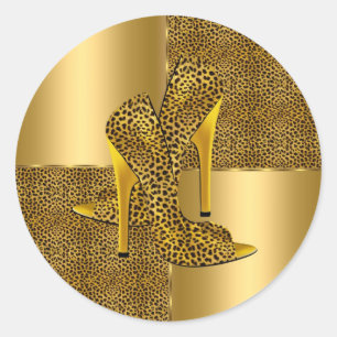 Elegant Gold Leopard High Hielschoen Dier Ronde Sticker