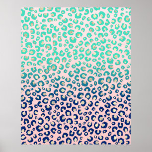 Elegant Gold leopard print Blue Mint Gradient Roze