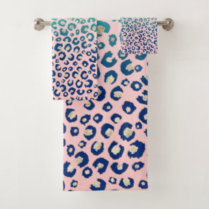 Elegant Gold leopard print Blue Mint Gradient Roze Bad Handdoek