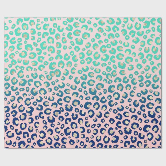 Elegant Gold leopard print Blue Mint Gradient Roze Cadeaupapier (Vlak)