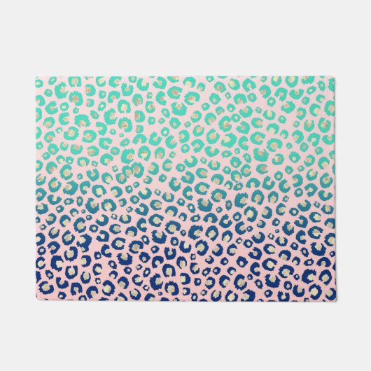 Elegant Gold leopard print Blue Mint Gradient Roze Deurmat (Voorkant)