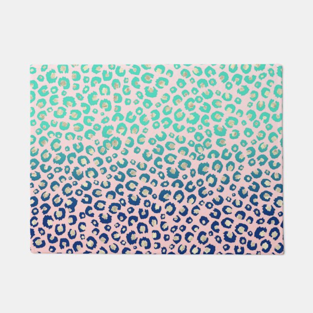 Elegant Gold leopard print Blue Mint Gradient Roze Deurmat (Voorkant)