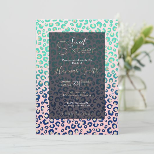 Elegant Gold leopard print Blue Mint Gradient Roze Kaart (Staand voorkant)