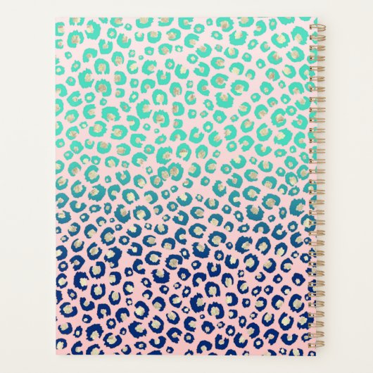 Elegant Gold leopard print Blue Mint Gradient Roze Planner (Achterkant)