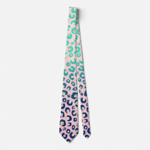 Elegant Gold leopard print Blue Mint Gradient Roze Stropdas