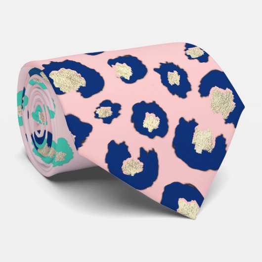 Elegant Gold leopard print Blue Mint Gradient Roze Stropdas (Opgerold)