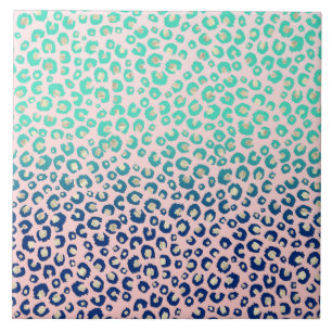 Elegant Gold leopard print Blue Mint Gradient Roze Tegeltje