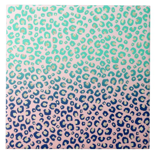 Elegant Gold leopard print Blue Mint Gradient Roze Tegeltje (Voorkant)
