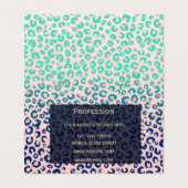 Elegant Gold leopard print Blue Mint Gradient Roze Visitekaartje (Binnenkant ongevouwen)