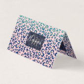Elegant Gold leopard print Blue Mint Gradient Roze Visitekaartje (Voorkant)