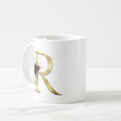 Elegant Gold Letter R Blush Floral Monogram Koffiemok (Voorkant links)