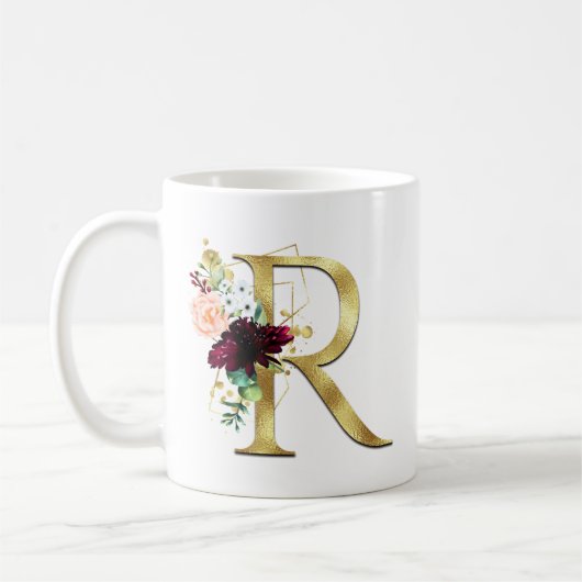 Elegant Gold Letter R Blush Floral Monogram Koffiemok (Links)