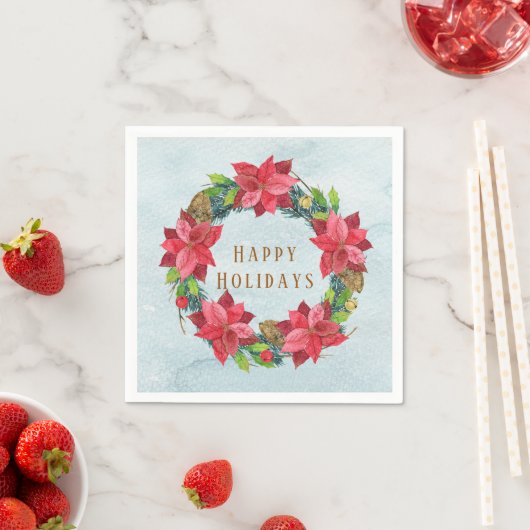 Elegant Gold Lettering Poinsettia Wreater Kerstmis Servet (Insitu)