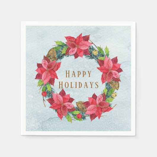 Elegant Gold Lettering Poinsettia Wreater Kerstmis Servet (Voorkant)