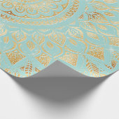 Elegant Gold Light Blauwgroen Mandala Floral Cadeaupapier (Hoek)