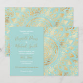 Elegant Gold Light Blauwgroen Mandala Floral Kaart (Voorkant / Achterkant)