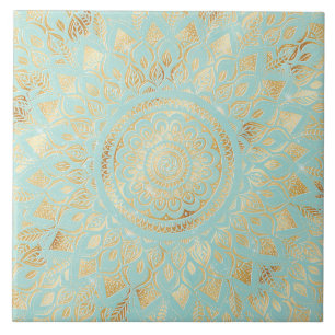 Elegant Gold Light Blauwgroen Mandala Floral Tegeltje