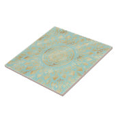Elegant Gold Light Blauwgroen Mandala Floral Tegeltje (Zijkant)