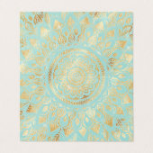 Elegant Gold Light Blauwgroen Mandala Floral Visitekaartje (Buitenkant ongevouwen)