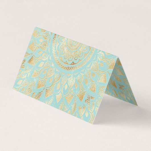 Elegant Gold Light Blauwgroen Mandala Floral Visitekaartje (Voorkant)