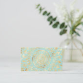 Elegant Gold Light Blauwgroen Mandala Floral Visitekaartje (Staand voorkant)