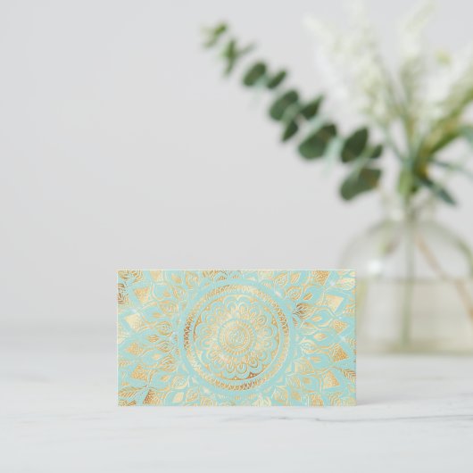 Elegant Gold Light Blauwgroen Mandala Floral Visitekaartje (Staand voorkant)