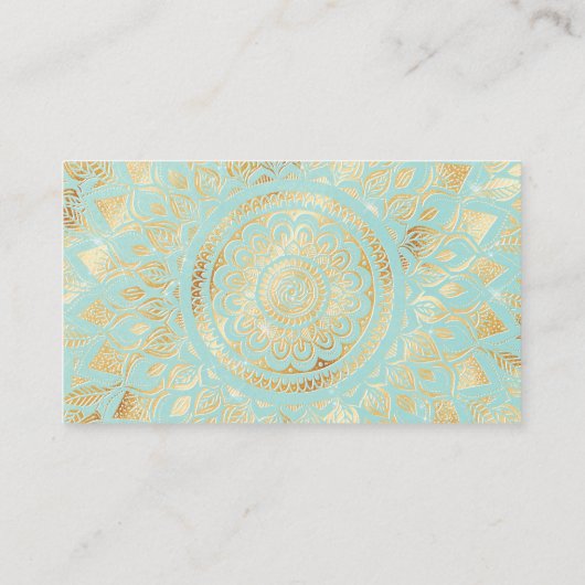 Elegant Gold Light Blauwgroen Mandala Floral Visitekaartje (Achterkant)
