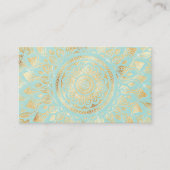 Elegant Gold Light Blauwgroen Mandala Floral Visitekaartje (Voorkant)