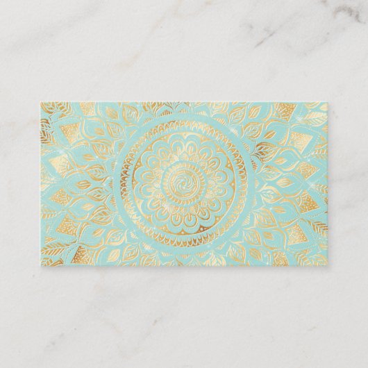 Elegant Gold Light Blauwgroen Mandala Floral Visitekaartje (Voorkant)