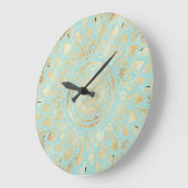Elegant Gold Light Teal Mandala Floral Grote Klok (Hoek)