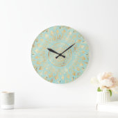 Elegant Gold Light Teal Mandala Floral Grote Klok (Huis)