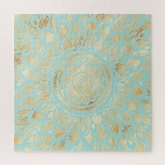 Elegant Gold Light Teal Mandala Floral Legpuzzel (Verticaal)