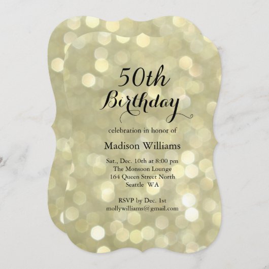 Elegant Gold Lights 50e verjaardag Uitnodiging (Voorkant / Achterkant)