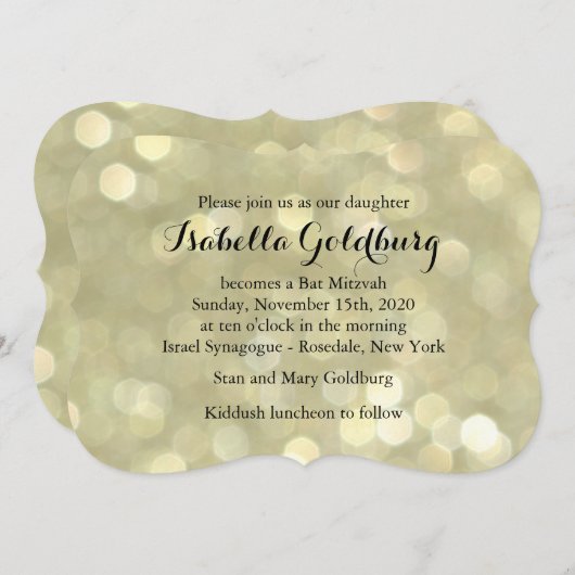 Elegant Gold Lights Bat Mitzvah Uitnodiging (Voorkant / Achterkant)