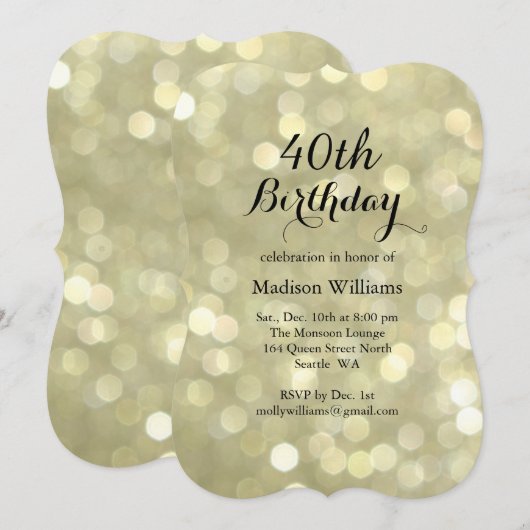 Elegant Gold Lights Birthday Uitnodiging (Voorkant / Achterkant)