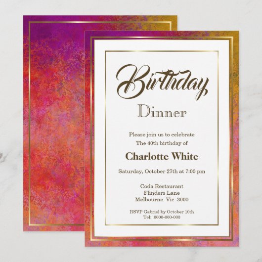 Elegant Gold Lijst 40e geboortedag Kaart (Voorkant / Achterkant)