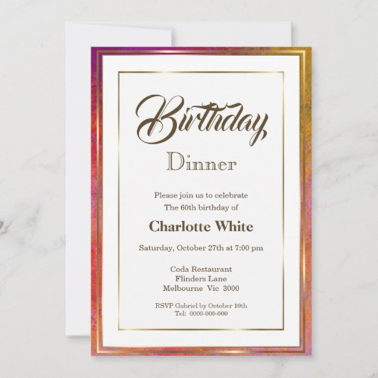 Elegant Gold Lijst 60th Birthday Dinner Invitation Kaart (Voorkant)