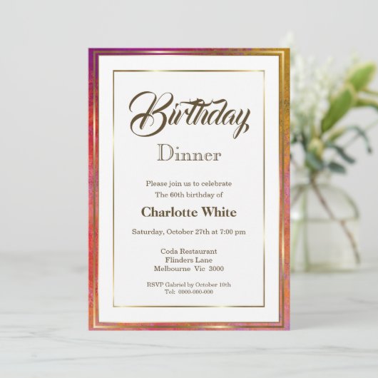 Elegant Gold Lijst 60th Birthday Dinner Invitation Kaart (Staand voorkant)