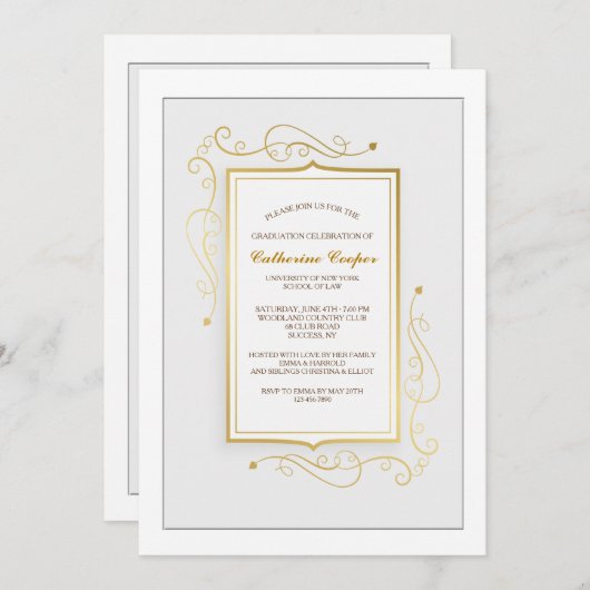 Elegant Gold Lijst Afstuderen Kaart (Voorkant / Achterkant)