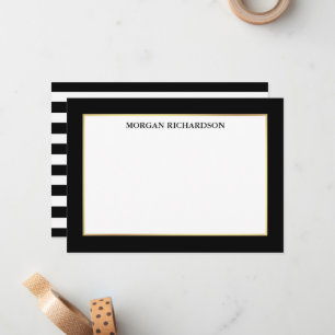 Elegant Gold Lijst Black en White Stripes Notitiekaartje