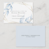 Elegant Gold Lijst Bleek Dusty Blue Leaves Informatiekaartje (Voorkant / Achterkant)