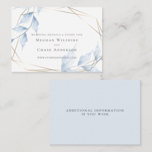 Elegant Gold Lijst Bleek Dusty Blue Leaves Informatiekaartje (Voorkant / Achterkant)