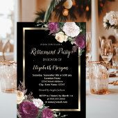 Elegant Gold Lijst Burgundy Floral Retirement Kaart