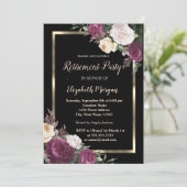 Elegant Gold Lijst Burgundy Floral Retirement Kaart (Staand voorkant)