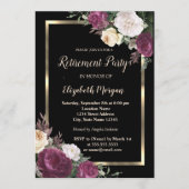 Elegant Gold Lijst Burgundy Floral Retirement Kaart (Voorkant)